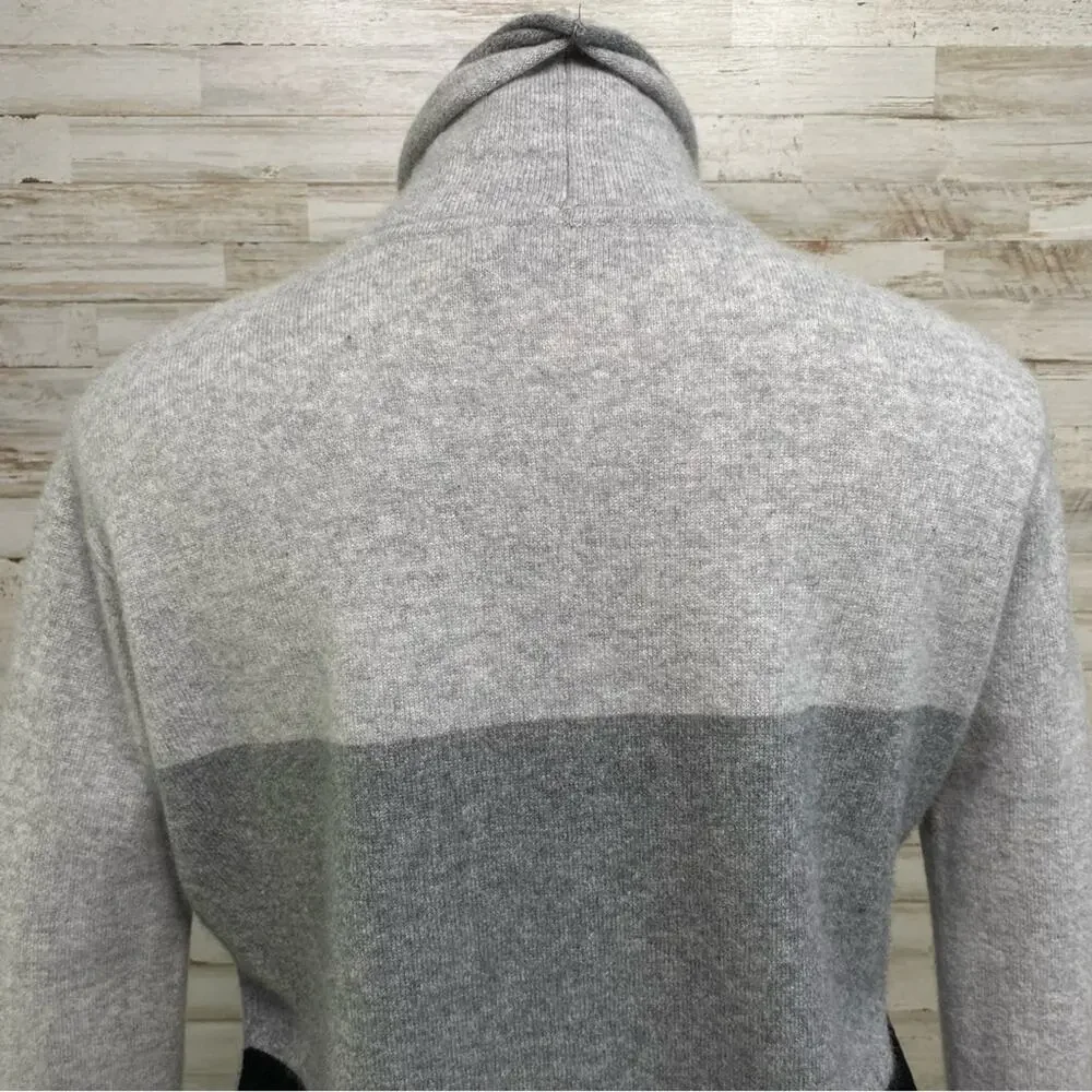 Magaschoni Cashmere Sweater Mock Neck Womens Size M Black Gray Colorblock - Picture 9 of 11
